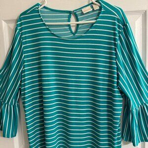 Chicos Green & White Striped Blouse